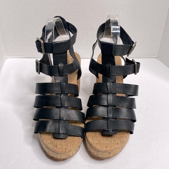 Kork Ease Camille Black Leather Wedge Slingback Heeled Sandals Size 9 - Picture 2 of 8
